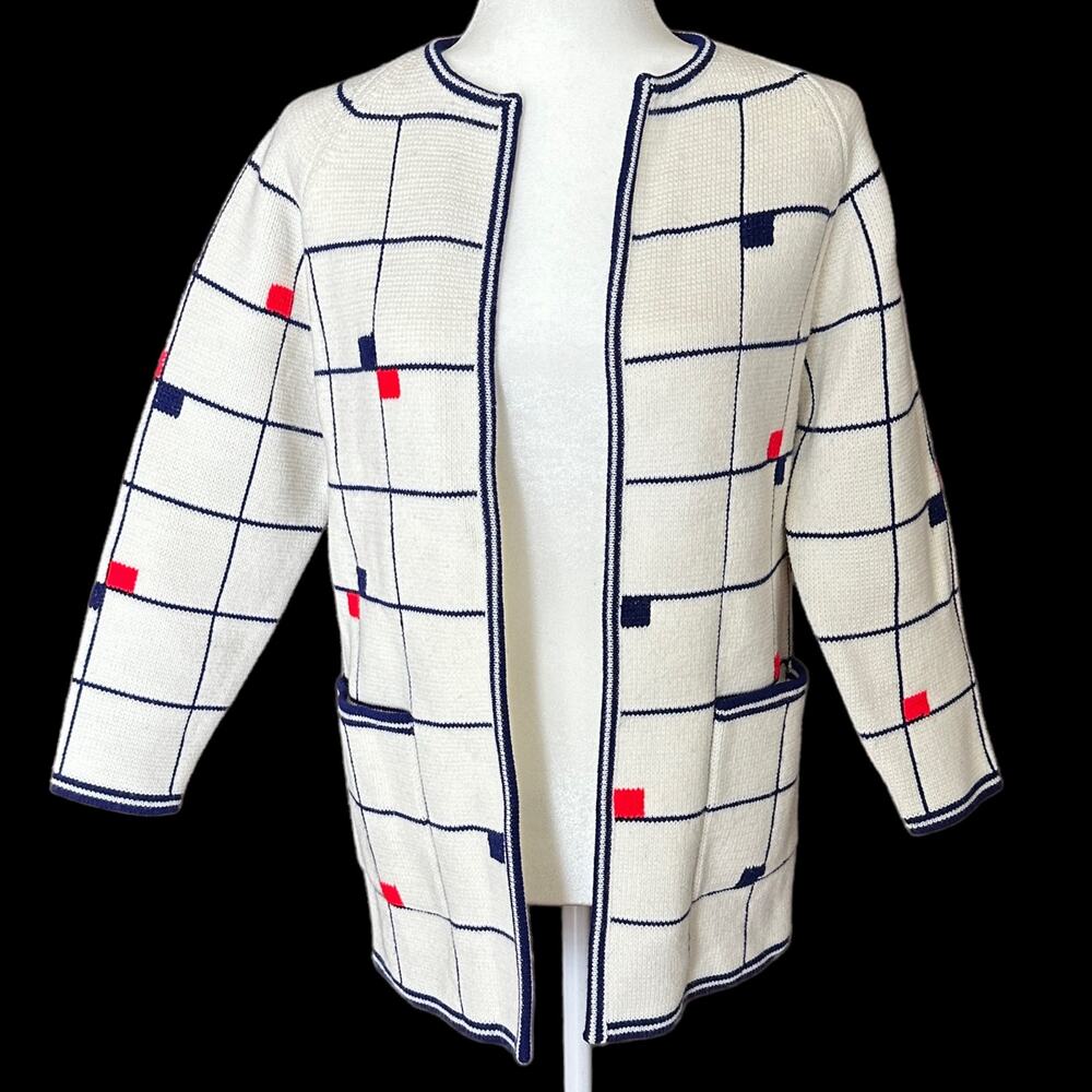 Vintage Lilly of California Sweater Jacket Red White Blue Geometric Pockets S